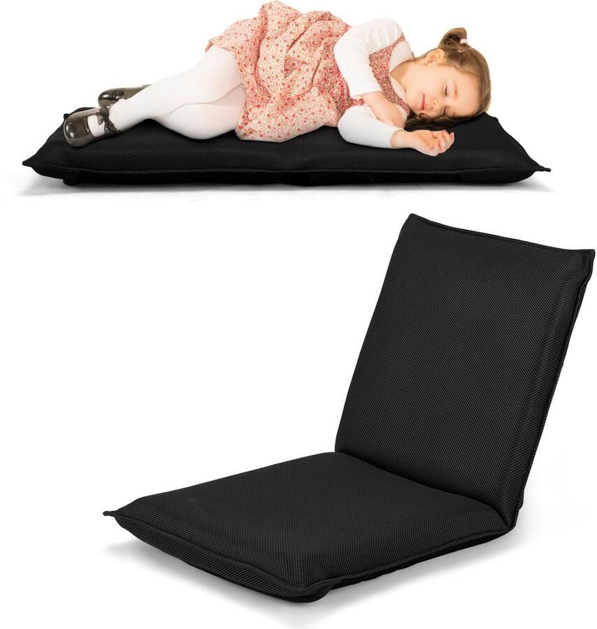 Costway Vloerstoel met 6-traps verstelbare rugleuning gamestoel gevoerd vloerbank meditatiestoel lazy sofa vensterstoel meditatiestoel