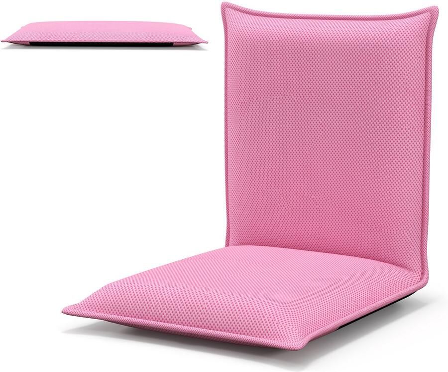 Costway Vloerstoel met 6-traps verstelbare rugleuning gamestoel gevoerd vloerbank meditatiestoel lazy sofa vensterstoel meditatiestoel roze