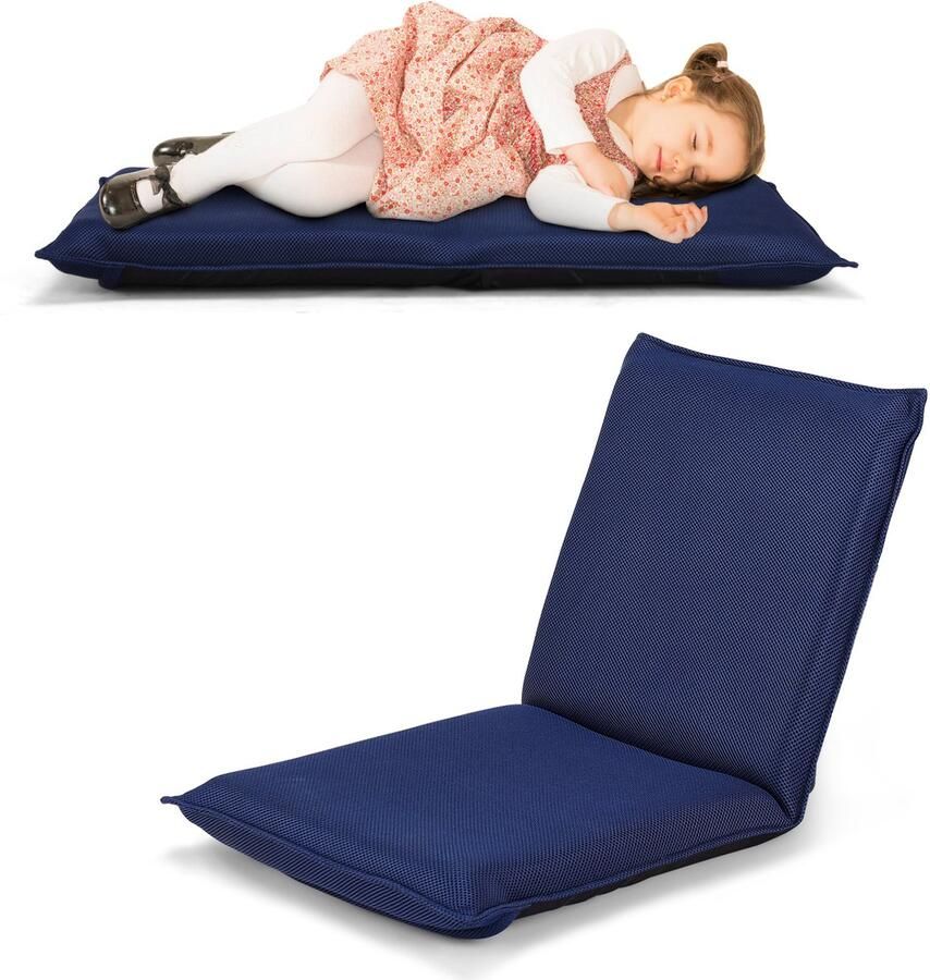 Costway Vloerstoel met 6-traps verstelbare rugleuning gamestoel gevoerd vloerbank meditatiestoel lazy sofa vensterstoel meditatiestoel marineblauw