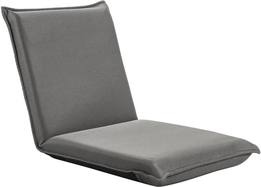 Costway Vloerstoel met 6-traps verstelbare rugleuning gamestoel gevoerd vloerbank meditatiestoel lazy sofa vensterstoel meditatiestoel grijs