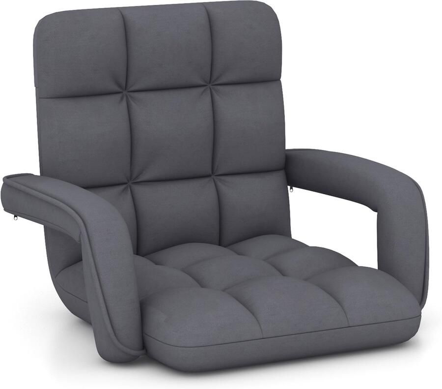 Costway Vloerstoel met verstelbare rugleuning Bondenbank met gevoerde zitting vloerstoel relaxstoel om te spelen en te lezen grijs