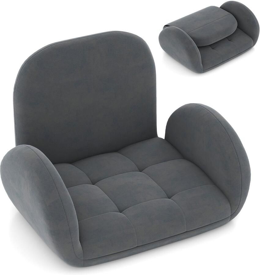 Costway Vloerstoel met verstelbare rugleuning en armleuningen opvouwbare ligbank vloerstoel met gevoerde zitting meditatiestoel relaxstoel om te spelen lezen en te mediteren grijs