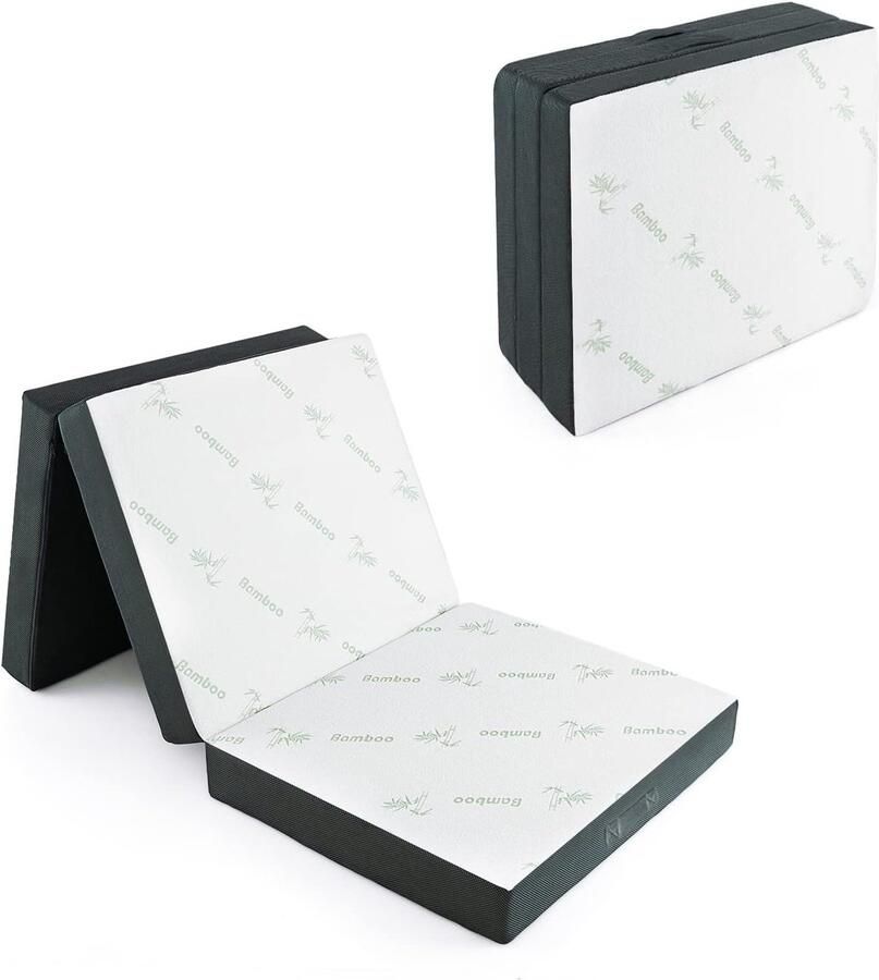 Costway Vouwmatras gastenmatras 3-delige vouwmatras met afneembare overtrek 193 x 80 x 10 cm opvouwbare matras voor camper logeerbed