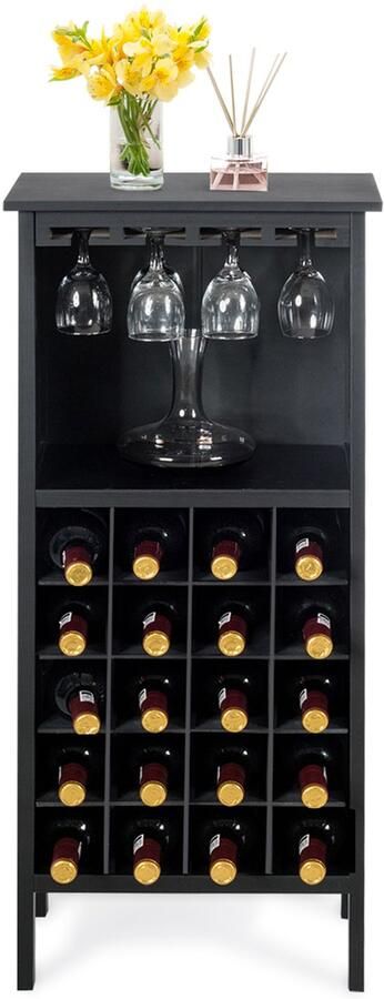 Costway Wijnkast 20 Flessen Opslag 42 x 24.5 x 96 cm Wijn Fles Organisator Opslag Plank met Glazen Hanger en Fles Houder voor Thuis Keuken Bar Kelder
