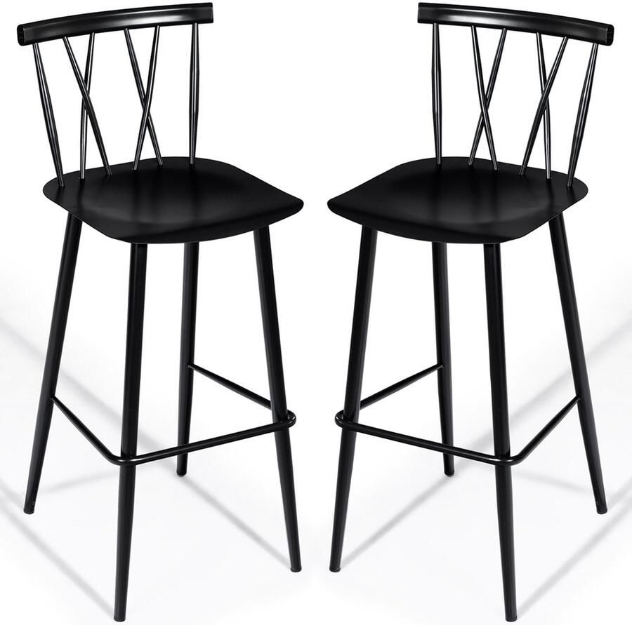 Costway Zwarte metalen eetkamerstoel set van 2 chique bistro cafe bijzetstoel voor binnen buiten eenvoudige & moderne barkruk met rugleuning