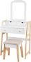 Costway Monkey's Kaptafel – Make up Tafel Voor Vrouwen Met Kruk Wit Beige Witte Kaptafel Met Spiegel Kaptafels 64 x 41 x 137 cm - Thumbnail 1