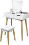 Costway Monkey's Kaptafel – Make up Tafel Voor Vrouwen Met Kruk Wit Beige Witte Kaptafel Met Spiegel Kaptafels 64 x 41 x 137 cm - Thumbnail 2