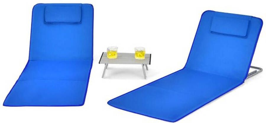 Costway Set van 3.... Opvouwbare Strandmatten ....2 Lounge Stoelen en Bijzettafel 161 x 55.5 x 27-47 Blauw