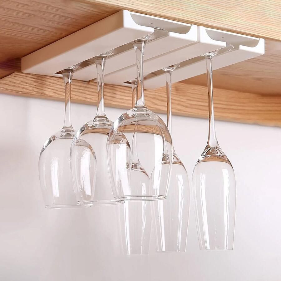 Cosy Casa Wijnglas houder Kastbevestiging Wit 2 stuks Ruimtebesparend Organizer Glas houder ABS Opslaggemak