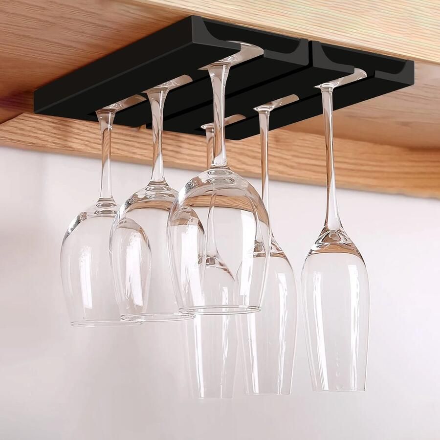 Cosy Casa Wijnglas houder Kastbevestiging Zwart 2 stuks Ruimtebesparend Organizer Glas houder ABS Opslaggemak