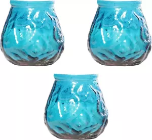 Cosy&Trendy 10x Blauwe mini lowboy tafelkaarsen 7 cm 17 branduren Kaars in glazen houder Horeca tafel bistro kaarsen Tafeldecoratie Tuinkaarsen