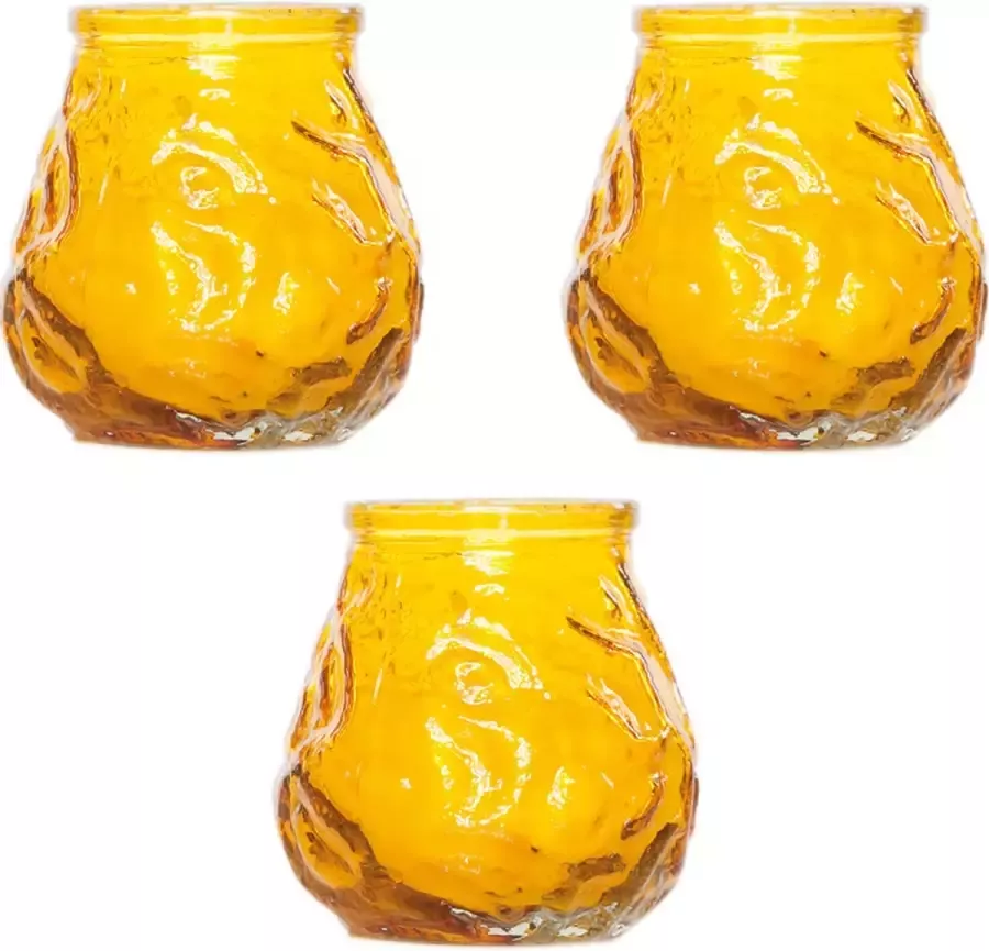 Cosy&Trendy 10x Gele mini lowboy tafelkaarsen 7 cm 17 branduren Kaars in glazen houder Horeca tafel bistro kaarsen Tafeldecoratie Tuinkaarsen