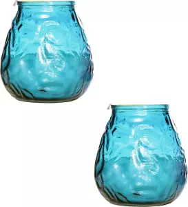 Cosy&Trendy 2x Blauwe lowboy tafelkaarsen 10 cm 40 branduren Kaars in glazen houder Horeca tafel bistro kaarsen Tafeldecoratie Tuinkaarsen