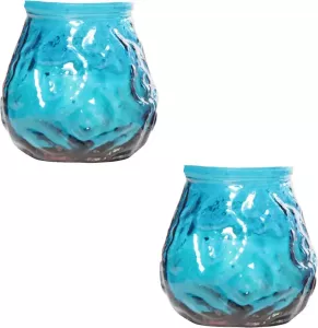 Cosy&Trendy 2x Blauwe mini lowboy tafelkaarsen 7 cm 17 branduren Kaars in glazen houder Horeca tafel bistro kaarsen Tafeldecoratie Tuinkaarsen