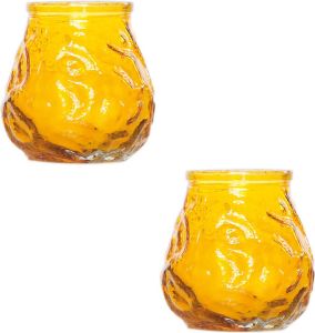 Cosy&Trendy 2x Gele mini lowboy tafelkaarsen 7 cm 17 branduren Kaars in glazen houder Horeca tafel bistro kaarsen Tafeldecoratie Tuinkaarsen