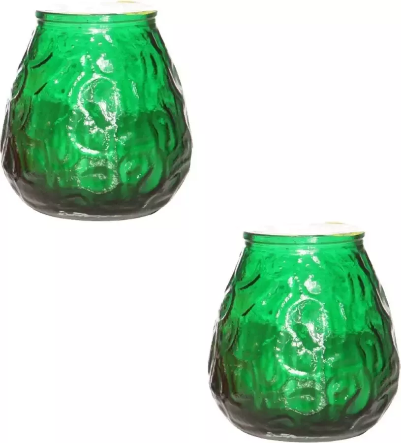 Cosy&Trendy 2x Groene mini lowboy tafelkaarsen 7 cm 17 branduren Kaars in glazen houder Horeca tafel bistro kaarsen Tafeldecoratie Tuinkaarsen