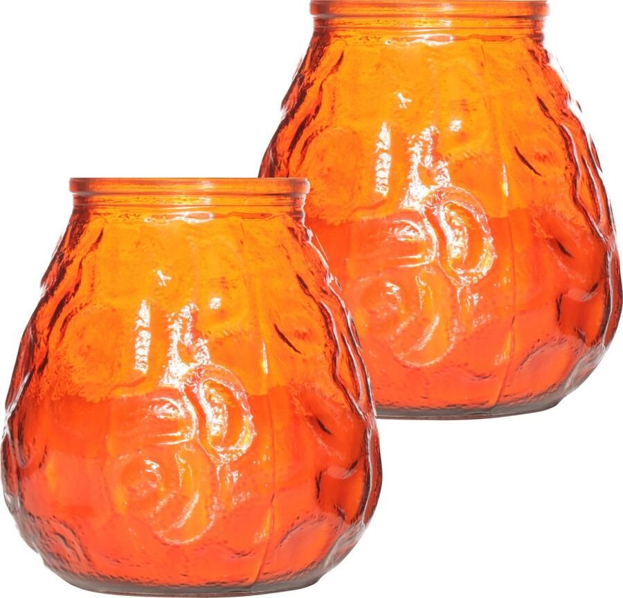 Cosy&Trendy 2x Oranje lowboy tafelkaarsen 10 cm 40 branduren Kaars in glazen houder Horeca tafel bistro kaarsen Tafeldecoratie Tuinkaarsen