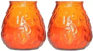 Cosy&Trendy 2x Oranje lowboy tafelkaarsen 10 cm 40 branduren Kaars in glazen houder Horeca tafel bistro kaarsen Tafeldecoratie Tuinkaarsen