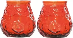 Cosy&Trendy 2x Oranje mini lowboy tafelkaarsen 7 cm 17 branduren Kaars in glazen houder Horeca tafel bistro kaarsen Tafeldecoratie Tuinkaarsen