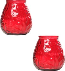 Cosy&Trendy 2x Rode lowboy tafelkaarsen 10 cm 40 branduren Kaars in glazen houder Horeca tafel bistro kaarsen Tafeldecoratie Tuinkaarsen