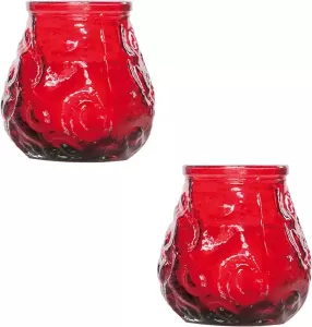 Cosy&Trendy 2x Rode mini lowboy tafelkaarsen 7 cm 17 branduren Kaars in glazen houder Horeca tafel bistro kaarsen Tafeldecoratie Tuinkaarsen