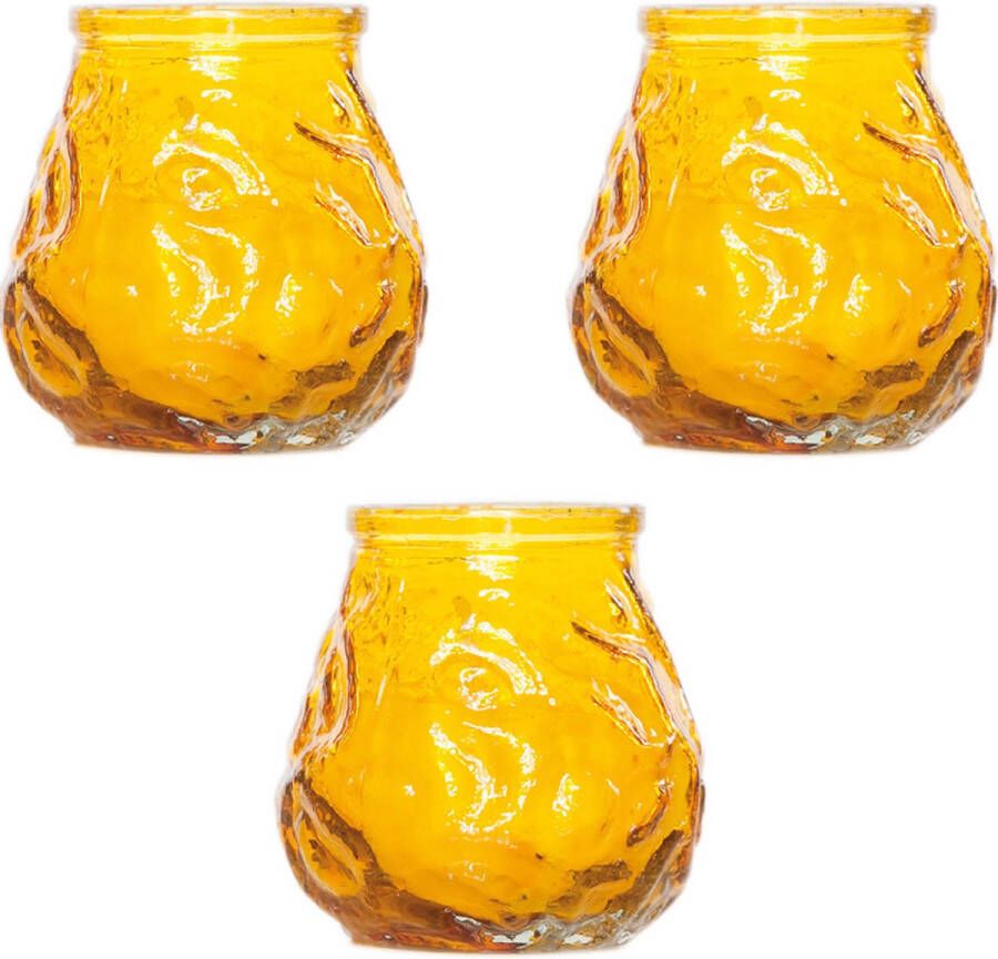 Cosy&Trendy 3x Gele mini lowboy tafelkaarsen 7 cm 17 branduren Kaars in glazen houder Horeca tafel bistro kaarsen Tafeldecoratie Tuinkaarsen