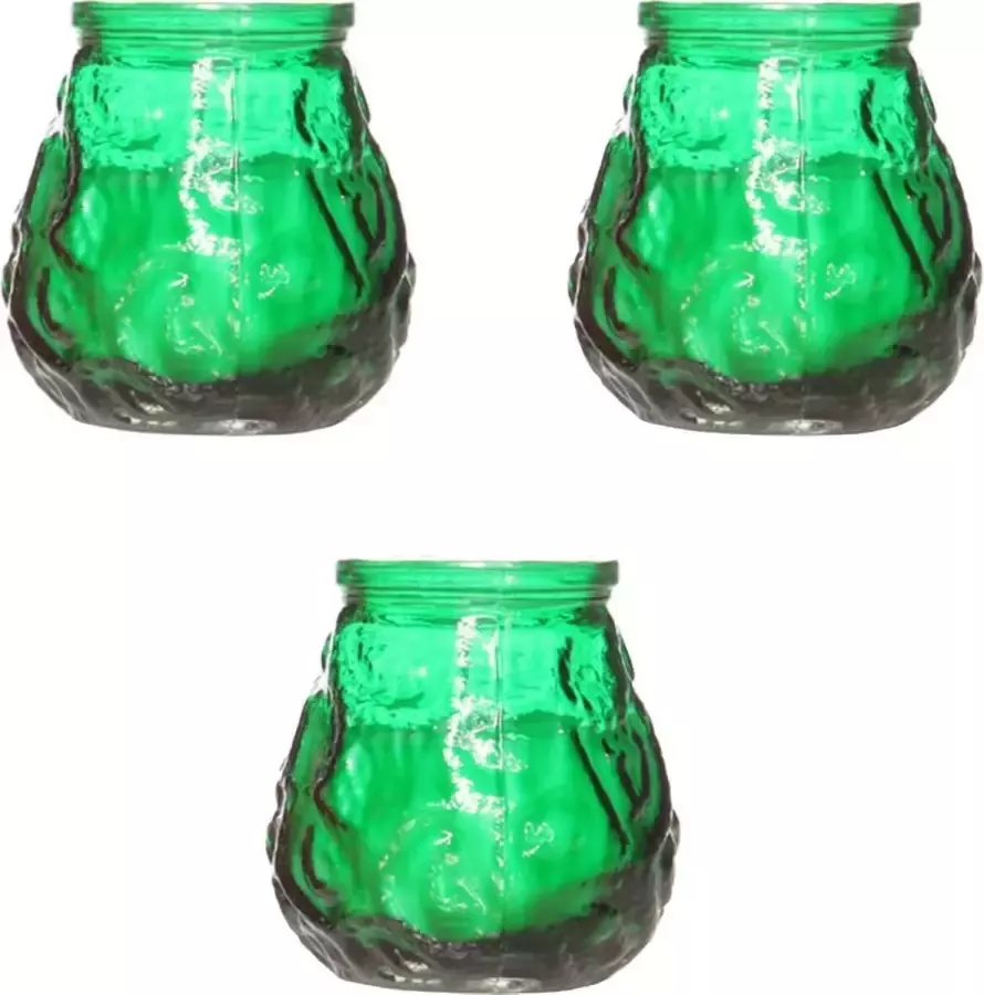 Cosy&Trendy 3x Groene mini lowboy tafelkaarsen 7 cm 17 branduren Kaars in glazen houder Horeca tafel bistro kaarsen Tafeldecoratie Tuinkaarsen