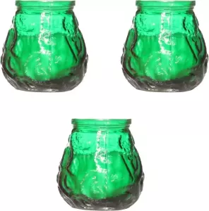 Cosy&Trendy 3x Groene mini lowboy tafelkaarsen 7 cm 17 branduren Kaars in glazen houder Horeca tafel bistro kaarsen Tafeldecoratie Tuinkaarsen