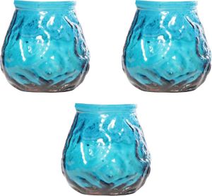 Cosy&Trendy 6x Blauwe mini lowboy tafelkaarsen 7 cm 17 branduren Kaars in glazen houder Horeca tafel bistro kaarsen Tafeldecoratie Tuinkaarsen