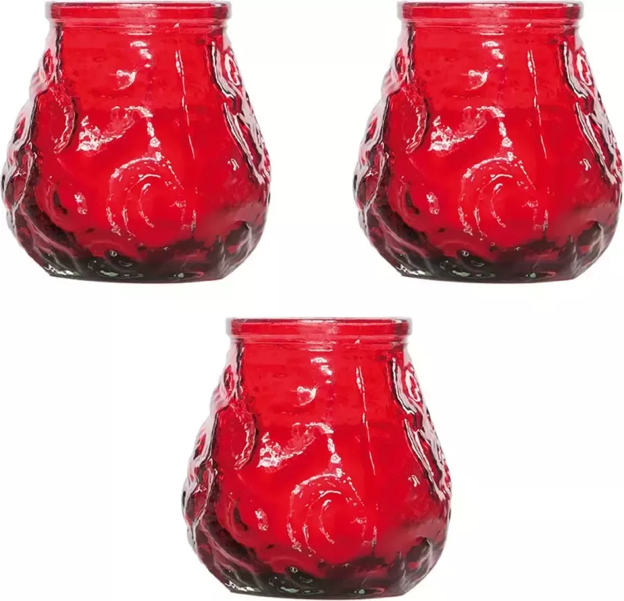 Cosy&Trendy 8x Rode mini lowboy tafelkaarsen 7 cm 17 branduren Kaars in glazen houder Horeca tafel bistro kaarsen Tafeldecoratie Tuinkaarsen