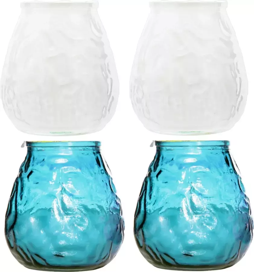 Cosy&Trendy Combie kleuren set van 4x stuks Lowboy buiten tafel sfeer kaarsen 10 cm en 40 branduren p st in glas