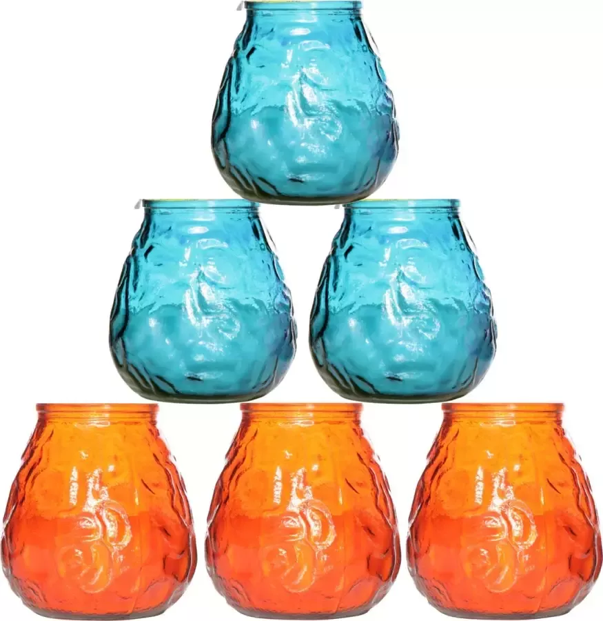 Cosy&Trendy Combie kleuren set van 6x stuks Lowboy buiten tafel sfeer kaarsen 10 cm en 40 branduren p st in glas