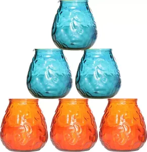 Cosy&Trendy Combie kleuren set van 6x stuks Lowboy buiten tafel sfeer kaarsen 10 cm en 40 branduren p st in glas