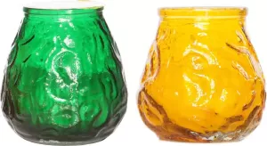 Cosy&Trendy Lowboy tafel kaarsen setje van 4x stuks 7 cm in groen geel Buiten en binnen