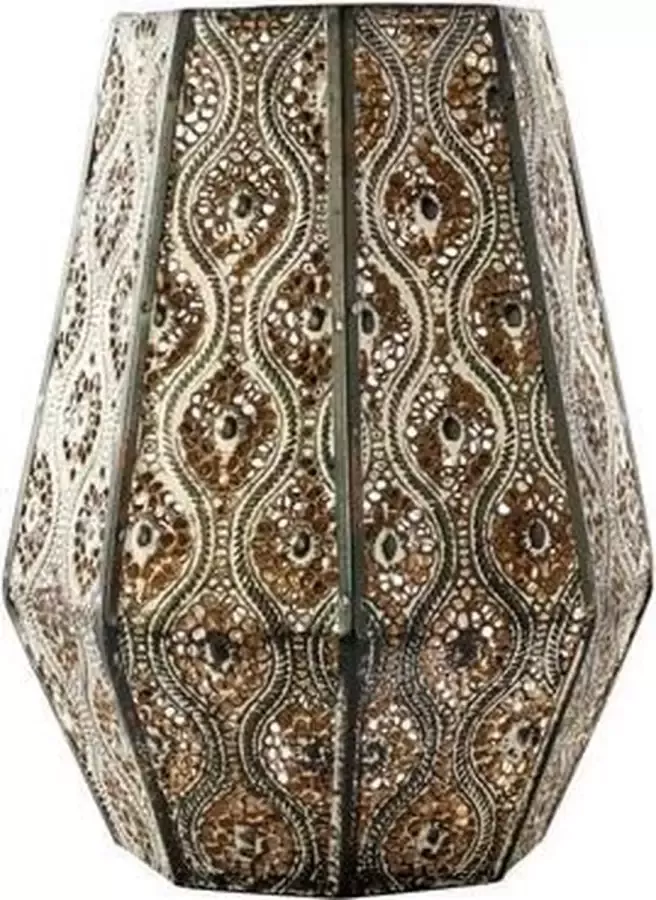 Cosy&Trendy Octa Lantaarn voor Kaarsen Binnen en Buiten Windlicht Tafellamp Etnic Grijs 24cm Goud en Wit