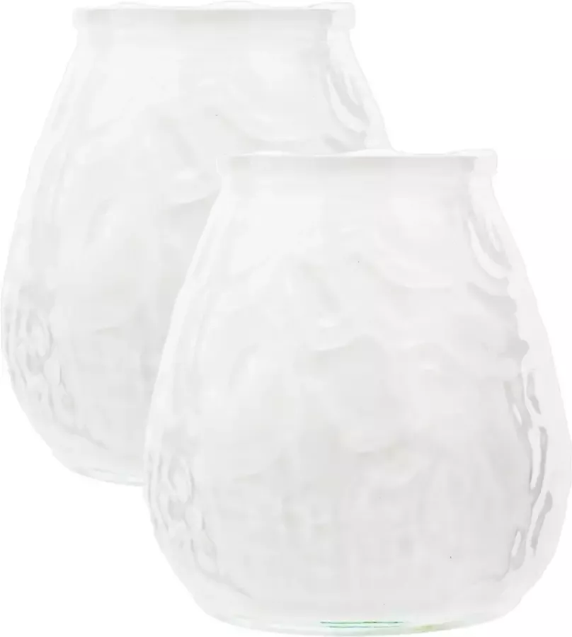 Cosy&Trendy Set van 2x stuks witte Lowboy buiten tafel sfeer kaarsen 10 cm 40 branduren in glas Tuinkaarsen