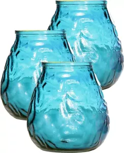 Cosy&Trendy Set van 3x stuks blauwe Lowboy buiten tuin tafel sfeer kaarsen 10 cm 40 branduren in glas Tuinkaarsen