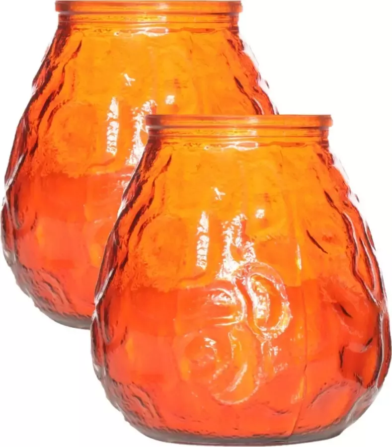 Cosy&Trendy Set van 4x stuks oranje Lowboy buiten tafel sfeer kaarsen 10 cm 40 branduren in glas Tuinkaarsen