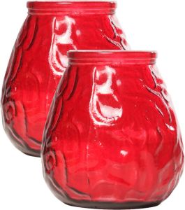 Cosy&Trendy Set van 4x stuks rode Lowboy buiten tafel sfeer kaarsen 10 cm 40 branduren in glas Tuinkaarsen