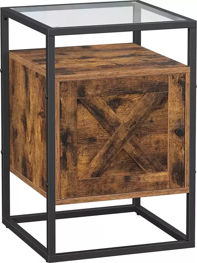 Cosy House Nachtkastje Bijzettafeltje Glazen Blad Metalen Frame Vintage Industrieel Slaapkamer Woonkamer Hal Bruin Zwart