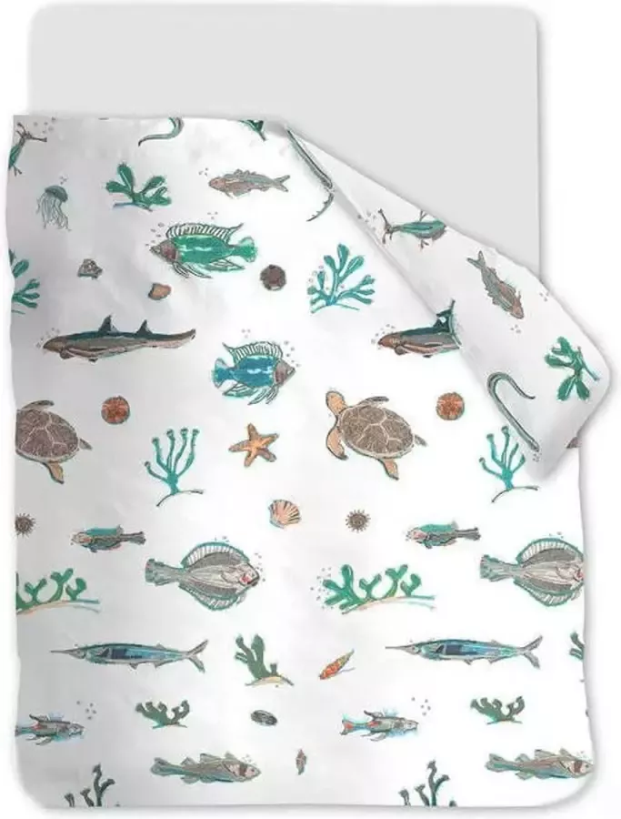 Cotton Zachte Katoen Junior Ledikant Dekbedovertrek Zeeleven 100x135 Fijn Geweven Ademend En Hoogwaardig