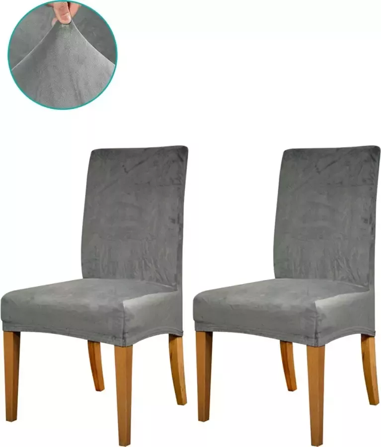 CoverLovers Stoelhoezen Eetkamerstoelen Stretch 2 Stuks Stoelhoes Chair Cover Fluweel Steen Blauw