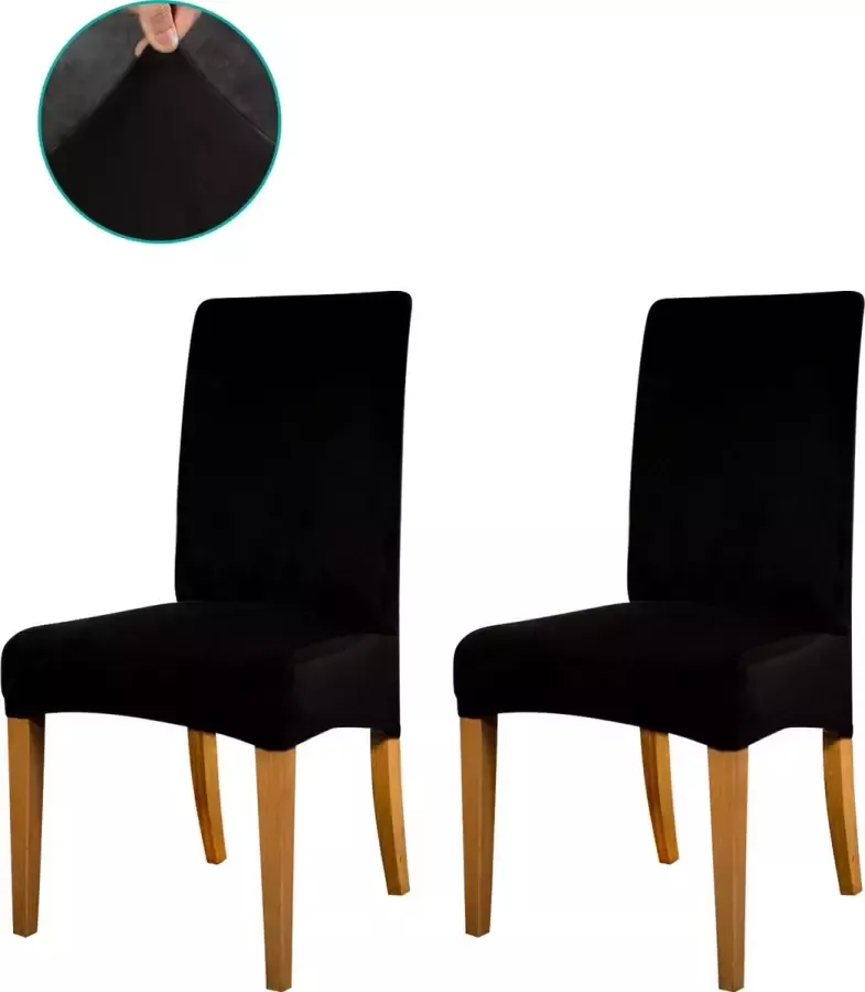 CoverLovers Stoelhoezen Eetkamerstoelen Stretch rekbaar 2 stuks Zwart Wasbaar Zacht materiaal Stoelhoes