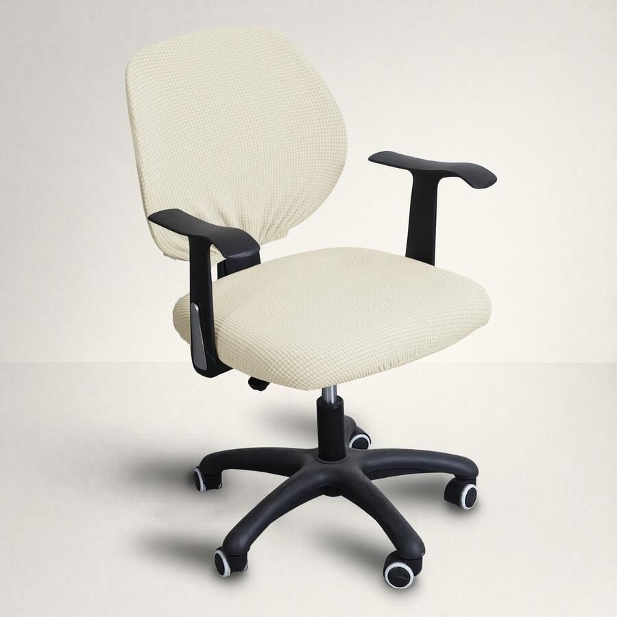 Covers by Ralfos * Bureaustoelhoes bureaustoel hoes Chair cover Ecru wit Hoes Universeel Voor rugleuning en zitting Waterafstotende stoelhoes Stretch Kantoor en thuisgebruik Wasmachine bestendig Cadeau tip - Foto 3