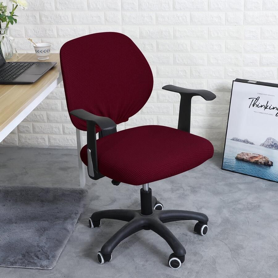 Covers by Ralfos * Bureaustoelhoes Bureaustoel hoes Chair cover Bordeaux Rood Hoes Universeel Voor rugleuning en zitting Waterafstotende stoelhoes Stretch Kantoor en thuisgebruik Wasmachine bestendig