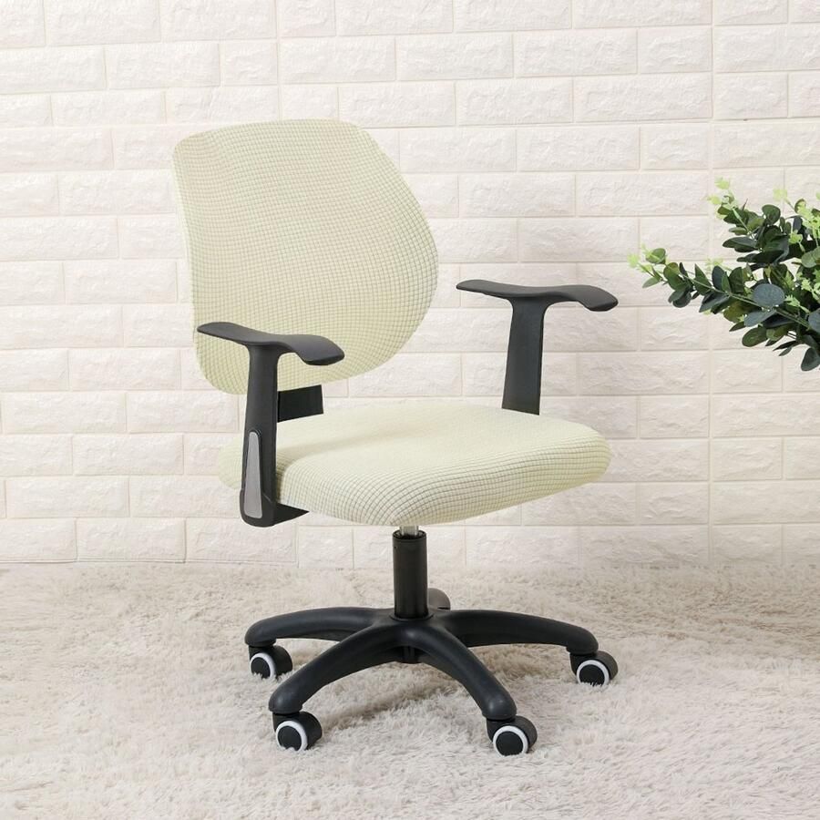 Covers by Ralfos * Bureaustoelhoes bureaustoel hoes Chair cover Ecru wit Hoes Universeel Voor rugleuning en zitting Waterafstotende stoelhoes Stretch Kantoor en thuisgebruik Wasmachine bestendig Cadeau tip - Foto 2