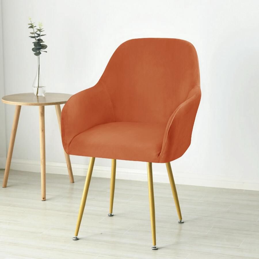 Covers by Ralfos Stoelhoes eetkamerstoel kuip velvet Retro Oranje Verkrijgbaar per stuk Set van 4 6 en 8 Volumekorting Zacht velvet Stoelhoes Stoelhoezen eetkamerstoelen Hoezen Rekbaar afneembaar wasbaar en duurzaam Moderne stoelhoezen