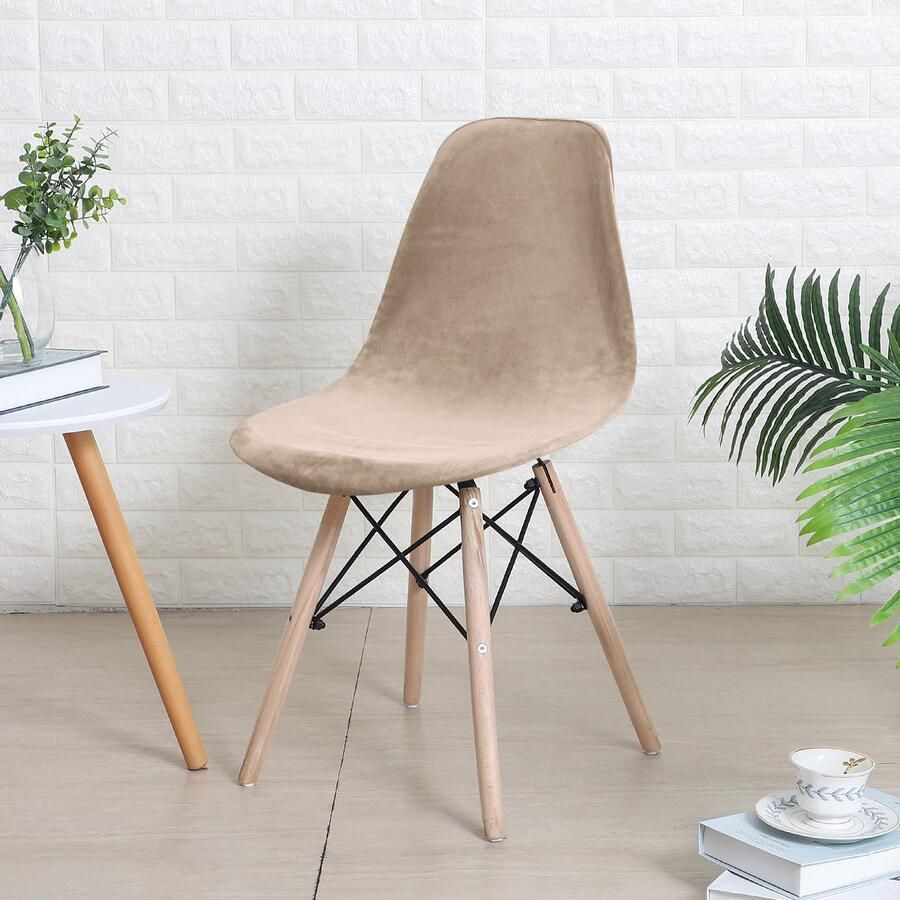 Covers by Ralfos * Stoelhoes Velvet lichtbruin Scandinavische Kuipstoel Verkrijgbaar per stuk Set van 4 6 en 8 Volumekorting Hoes Scandinavisch Beschermend Luxe en Chic Zacht Duurzame oplossing Woonkamer upgrade Stijlvol Wonen