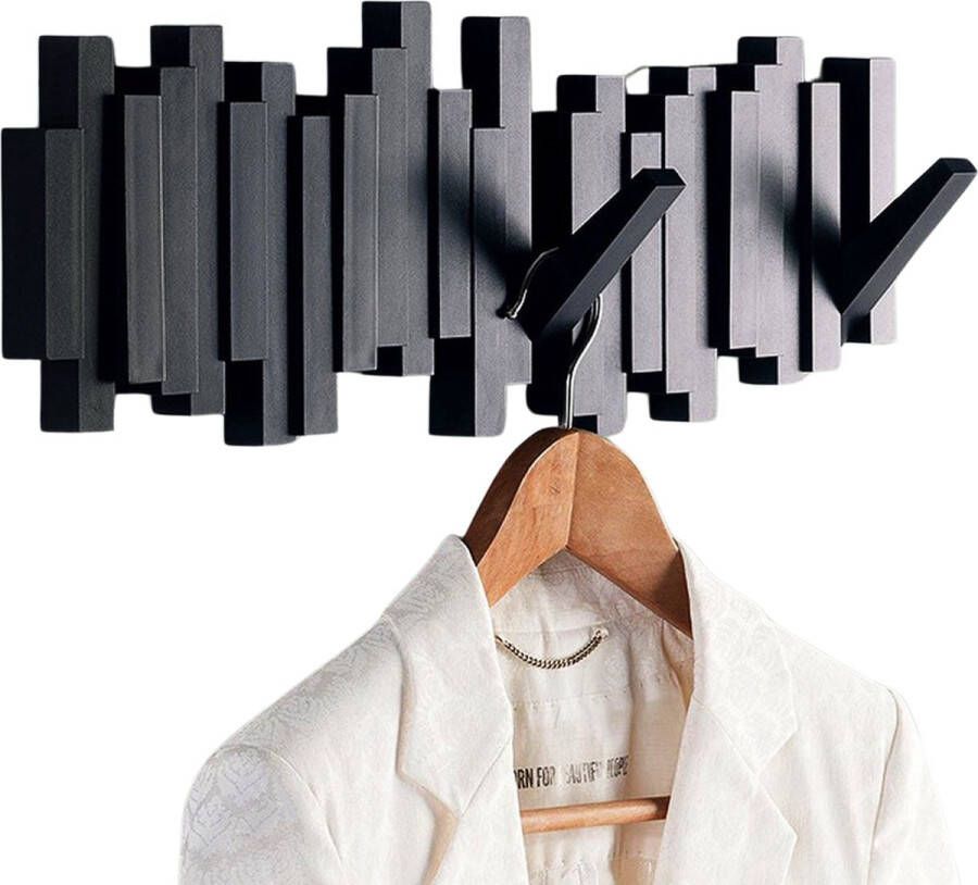 Cozella Zwarte Kapstok met Verspringende Haken Wandkapstok Kapstokken Kapstok Hangend Kapstok Zwart