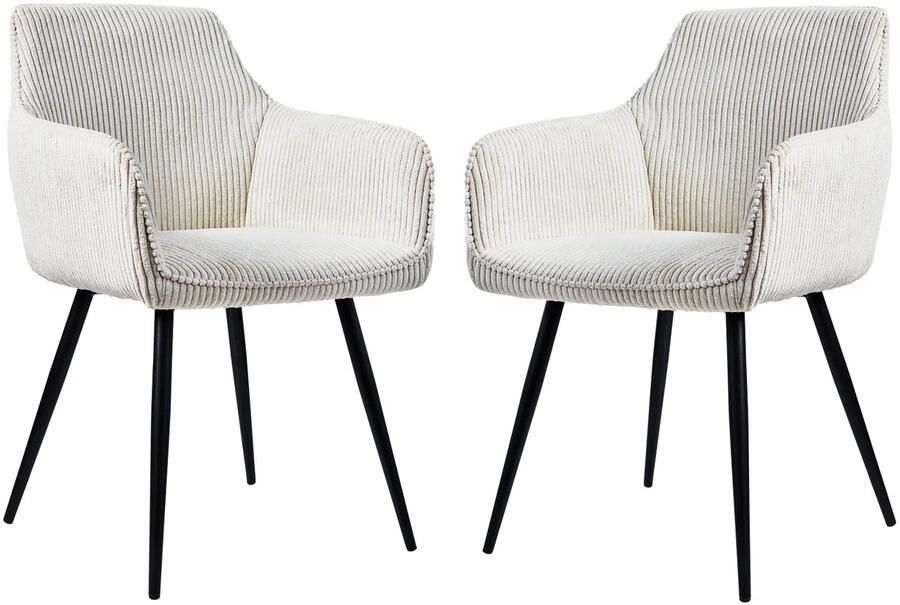 Cozy Cottage 2-Delige Set Eetkamerstoelen met Armleuning – Ergonomisch Gestoffeerde Stoelen – Moderne Beige Keukenstoelen – Comfortabele Stoelen voor Woonkamer & Eetkamer 2 stuks 47x47x84 cm